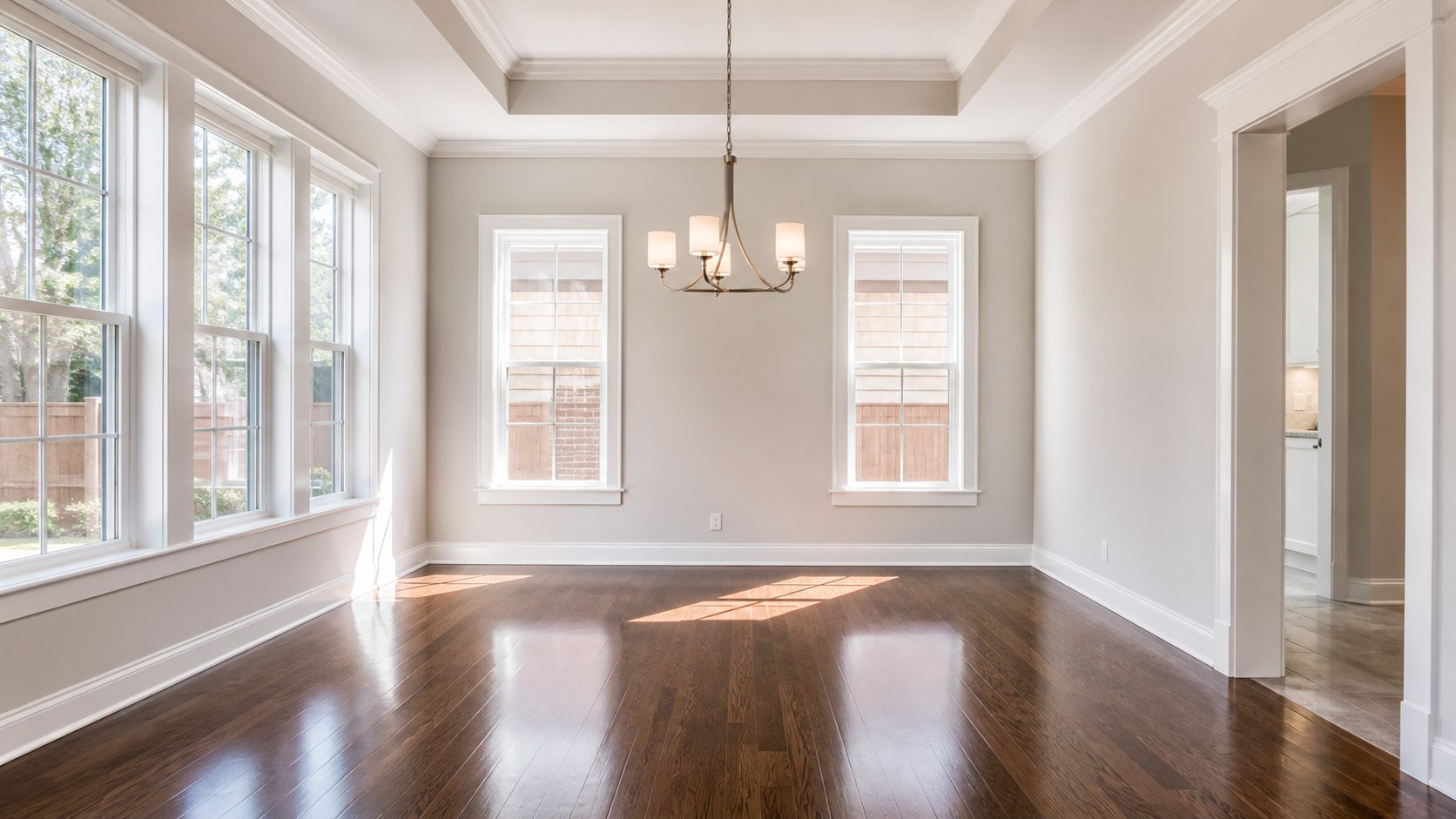 Spotless empty residential dining room after a professional move-out cleaning service in Houston, Texas