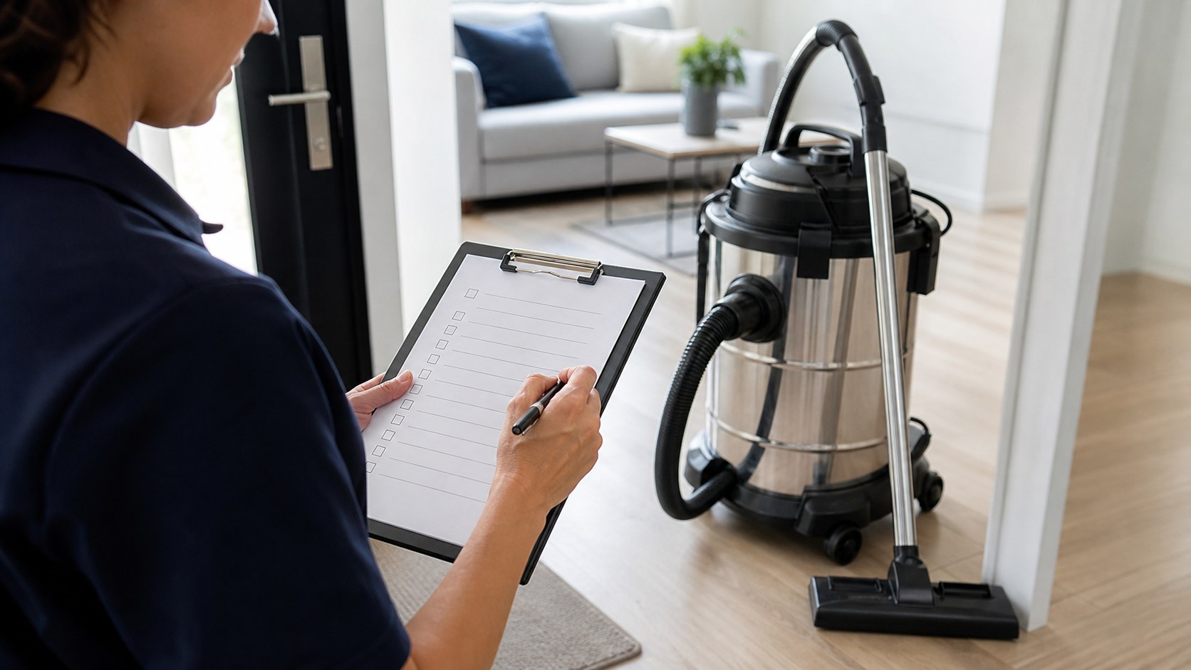 Cleaning team leader checking quality standards for recurring residential service